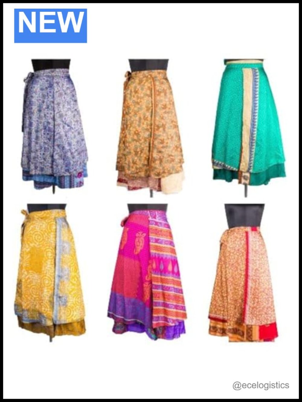 Vintage Silk Wrap Skirts Set of 5 Multicolored Reversible